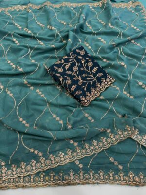 Sequence Embroidery Saree - Image 3