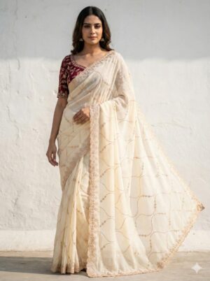 Sequence Embroidery Saree - Image 11