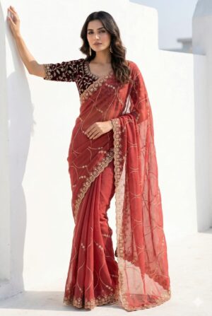 Sequence Embroidery Saree - Image 5