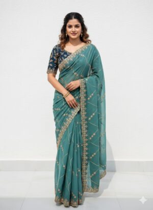 Sequence Embroidery Saree - Image 8