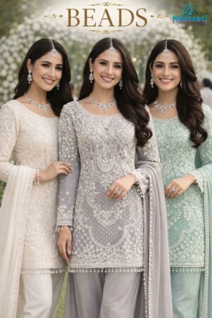 MRUDANGI BEADS READYMADE REAL GEORGETTE FESTIVE WEAR 3 PCS SUITS - Image 4