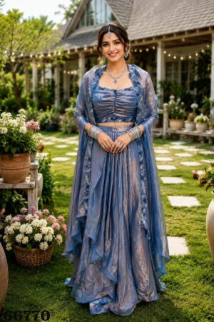 MRUDANGI MITALI READYMADE REAL FANDY SILK WESTERN STYLE BLOUSE SKIRT WITH JACKET - Image 4