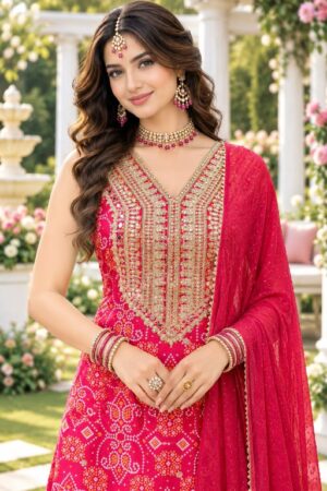 MRUDANGI SHAGUN READYMADE REAL CHINON SILK PARTY WEAR TOP PLAZZO WITH DUPATTA - Image 6