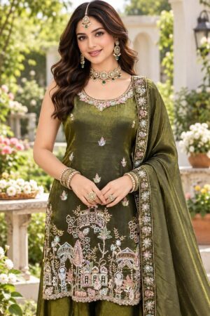 MRUDANGI AAVYA READYMADE REAL VISCOSE TISSUE SILK FESTIVE WEAR 3 PCS SUITS - Image 4