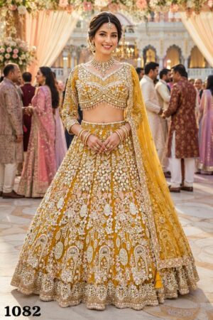 CHAAVI READYMADE PREMIUM NET HEAVY WORK WEDDING WEAR LEHENGA CHOLI FOR BRIDES - Image 4