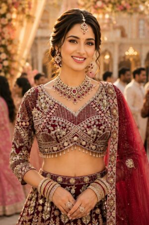 CHAAVI READYMADE PREMIUM NET HEAVY WORK WEDDING WEAR LEHENGA CHOLI FOR BRIDES - Image 8