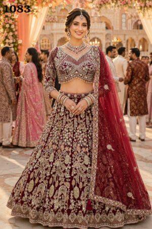 CHAAVI READYMADE PREMIUM NET HEAVY WORK WEDDING WEAR LEHENGA CHOLI FOR BRIDES - Image 5