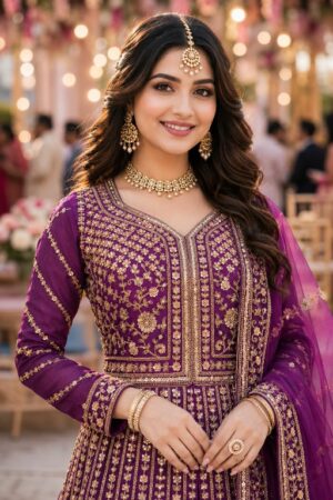 UMA READYMADE PREMIUM NET FULL HEAVY LOOK INDO WESTERN ANARKALI LEHENGA - Image 3