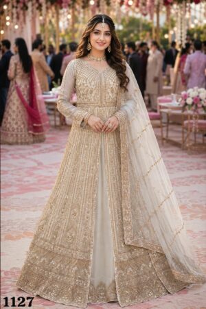 UMA READYMADE PREMIUM NET FULL HEAVY LOOK INDO WESTERN ANARKALI LEHENGA - Image 7