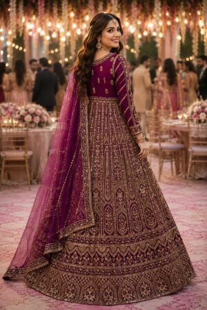 UMA READYMADE PREMIUM NET FULL HEAVY LOOK INDO WESTERN ANARKALI LEHENGA - Image 5